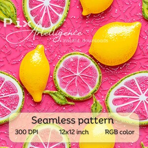 3D Zesty Zitronen- und Limettenscheiben Nahtlos wiederholende Musterdatei für Stoffsublimation, Neon-Digitalpapierdruckdesign-Sommer-sicheres Schwimmen