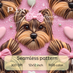 Fichier de motif 3D Yorkie Dog pour sublimation de tissu, impression sur papier numérique, amour mignon chiot coquette Saint-Valentin