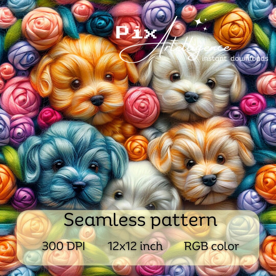 3D Adorable Puppies Floral Seamless Pattern File for Fabric Sublimation ...