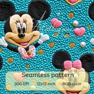 3D-Kokette Maus Nahtlose Musterdatei für Stoff Sublimation, Digital Papier Print Design Valentinstag Liebe Herz Faux Stickerei