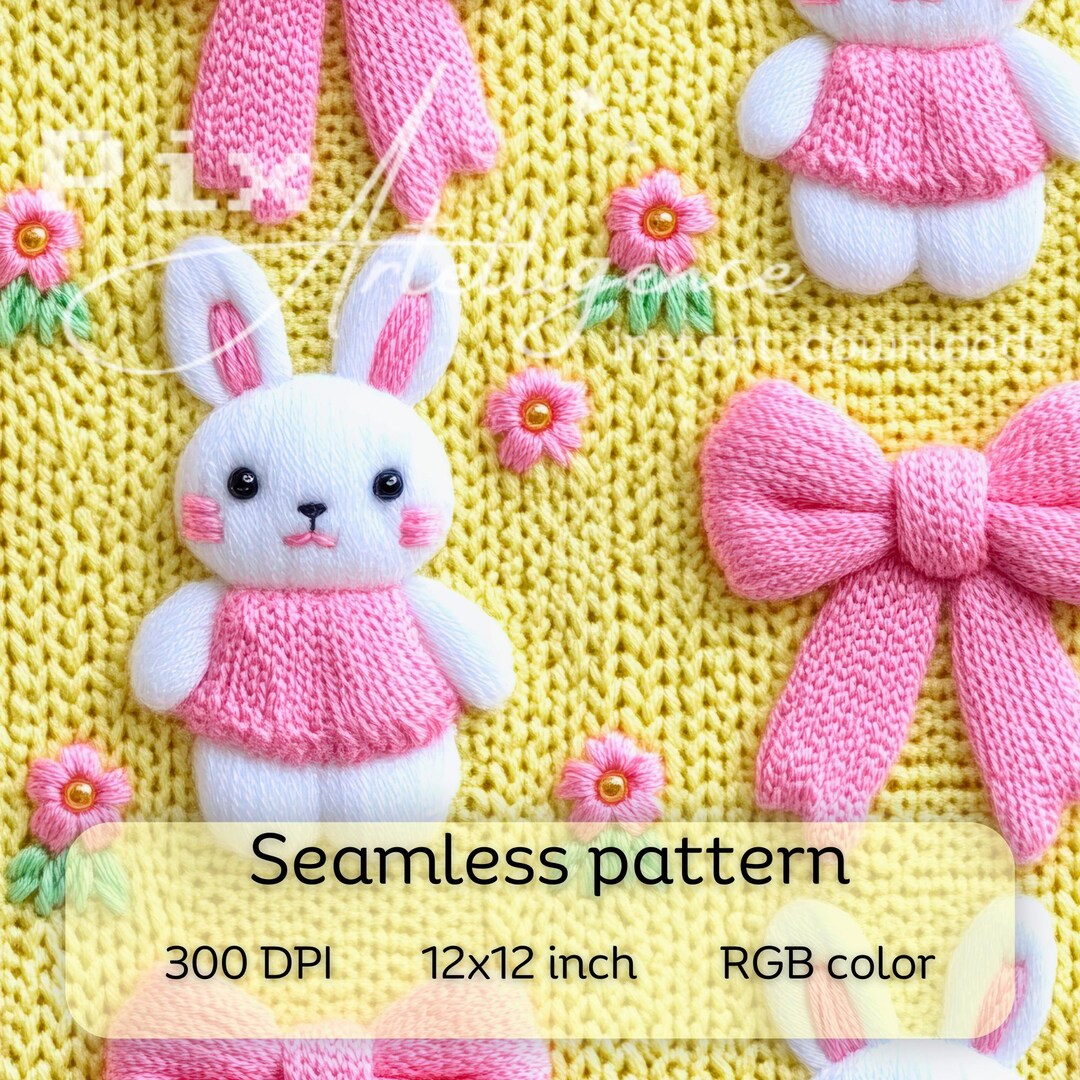 Pink Bow Easter Bunny Seamless Pattern: Coquette Knit Print (JPG ...