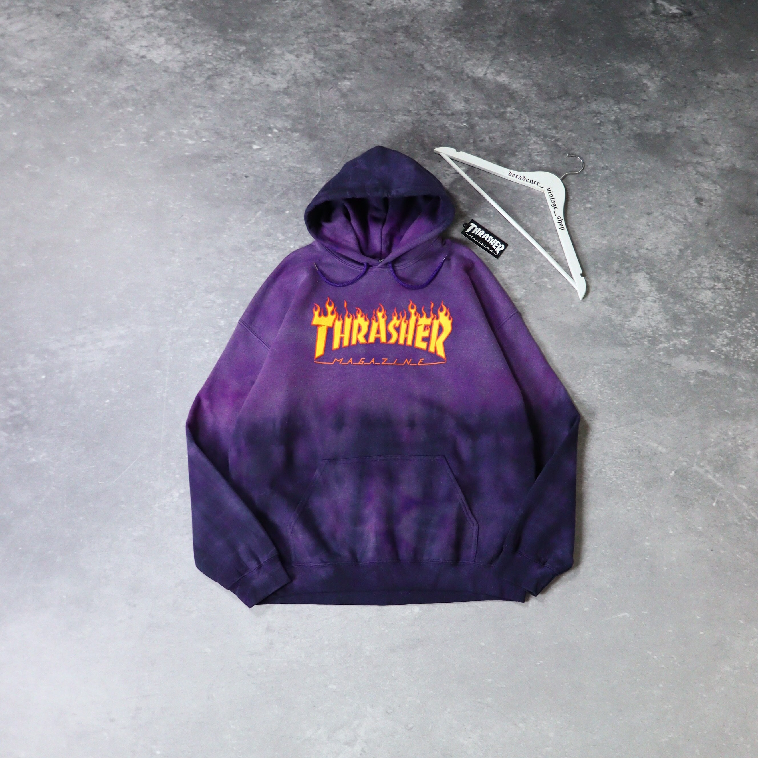 Black and hot sale purple thrasher hoodie