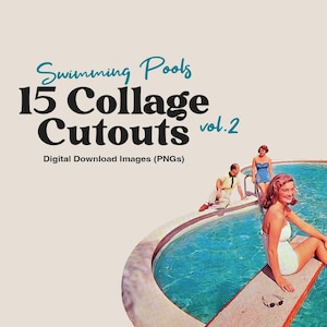 15 Vintage Pool Collage Elements, HQ PNG Clipart, Collage Image Bundle, Vintage Collage Images, Retro Collage Maker, DIY Collage Creator Kit