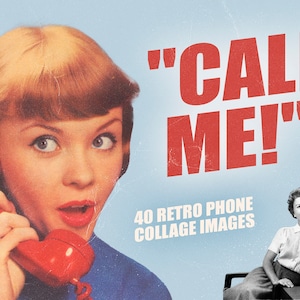 40 Vintage Collage Elements, Retro Phone, HQ PNG Clipart, Pinup Girl Collage Bundle, Vintage Collage, Collage Maker, DIY Collage Creator Kit