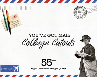 55+ Vintage Mail Collage Elements, HQ PNG Clipart, Collage Image Bundle, Vintage Collage Image, Retro Collage Maker, DIY Collage Creator Kit