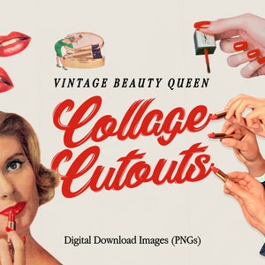 30+ Vintage Collage Elements, Beauty Queen, HQ PNG Clipart, Makeup Collage Bundle, Vintage Collage, Collage Maker, DIY Collage Creator Kit