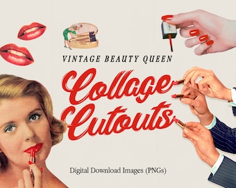 30+ Vintage Collage Elements, Beauty Queen, HQ PNG Clipart, Makeup Collage Bundle, Vintage Collage, Collage Maker, DIY Collage Creator Kit