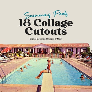 18 Vintage Pool Collage Elements, HQ PNG Clipart, Collage Image Bundle, Vintage Collage Images, Retro Collage Maker, DIY Collage Creator Kit