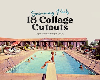 18 Vintage Pool Collage Elements, HQ PNG Clipart, Collage Image Bundle, Vintage Collage Images, Retro Collage Maker, DIY Collage Creator Kit