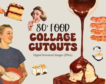 80+ Vintage Food Collage Elements, HQ PNG Clipart, Food Collage Bundle, Vintage Collage Image, Retro Collage Maker, DIY Collage Creator Kit