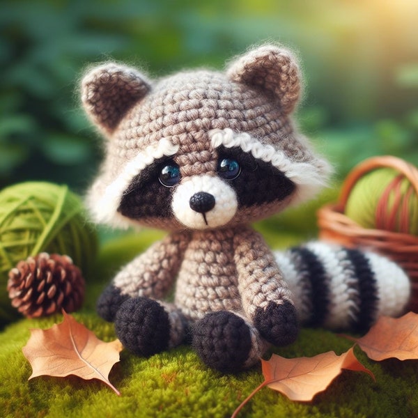 Patrón Lindo Amigurumi Mapache A Crochet - Ganchillo Animal Amigurumi Fácil Principiante - Patrón Animal Lindo - PDF en inglés