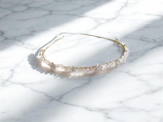 Crystal rose quartz gold headband