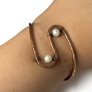 Freshwater Pearl Copper Cuff Bracelet: Wire Wrapped Handmade Jewelry