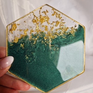 Cup onderzetter groen goud hars kunst epoxy decoratie afbeelding 1