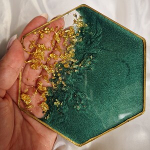 Cup onderzetter groen goud hars kunst epoxy decoratie afbeelding 2