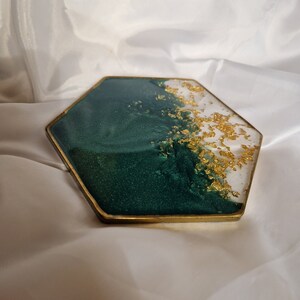 Cup onderzetter groen goud hars kunst epoxy decoratie afbeelding 3