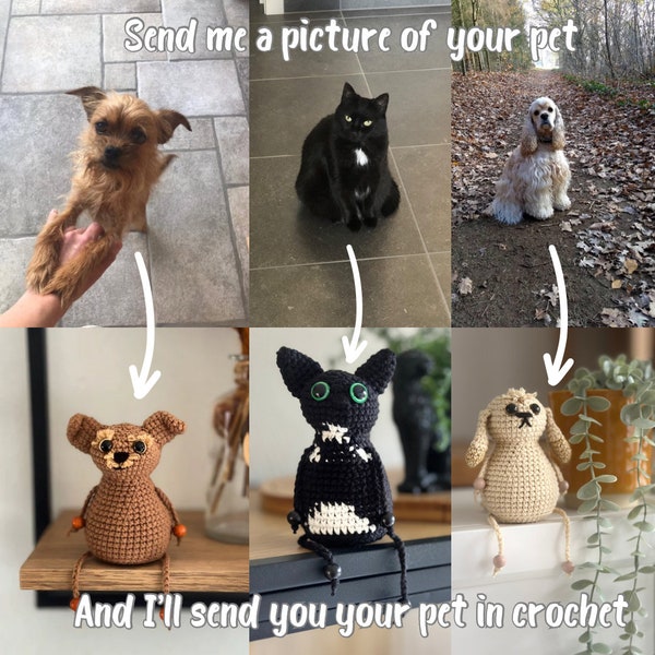 GEPERSONALISEERD gehaakt huisdier - amigurumi gehaakt knuffel huisdier hond kat konijn schattig lief  handgemaakt cadeau voor hem voor haar