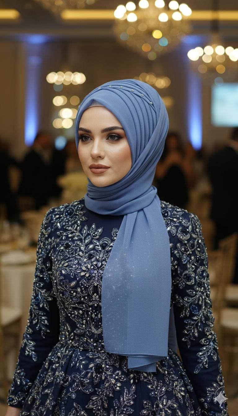 Instant Hijab with Stones, Ready to Wear Shawl for Wedding, Elegant Evening Modest Headscarf