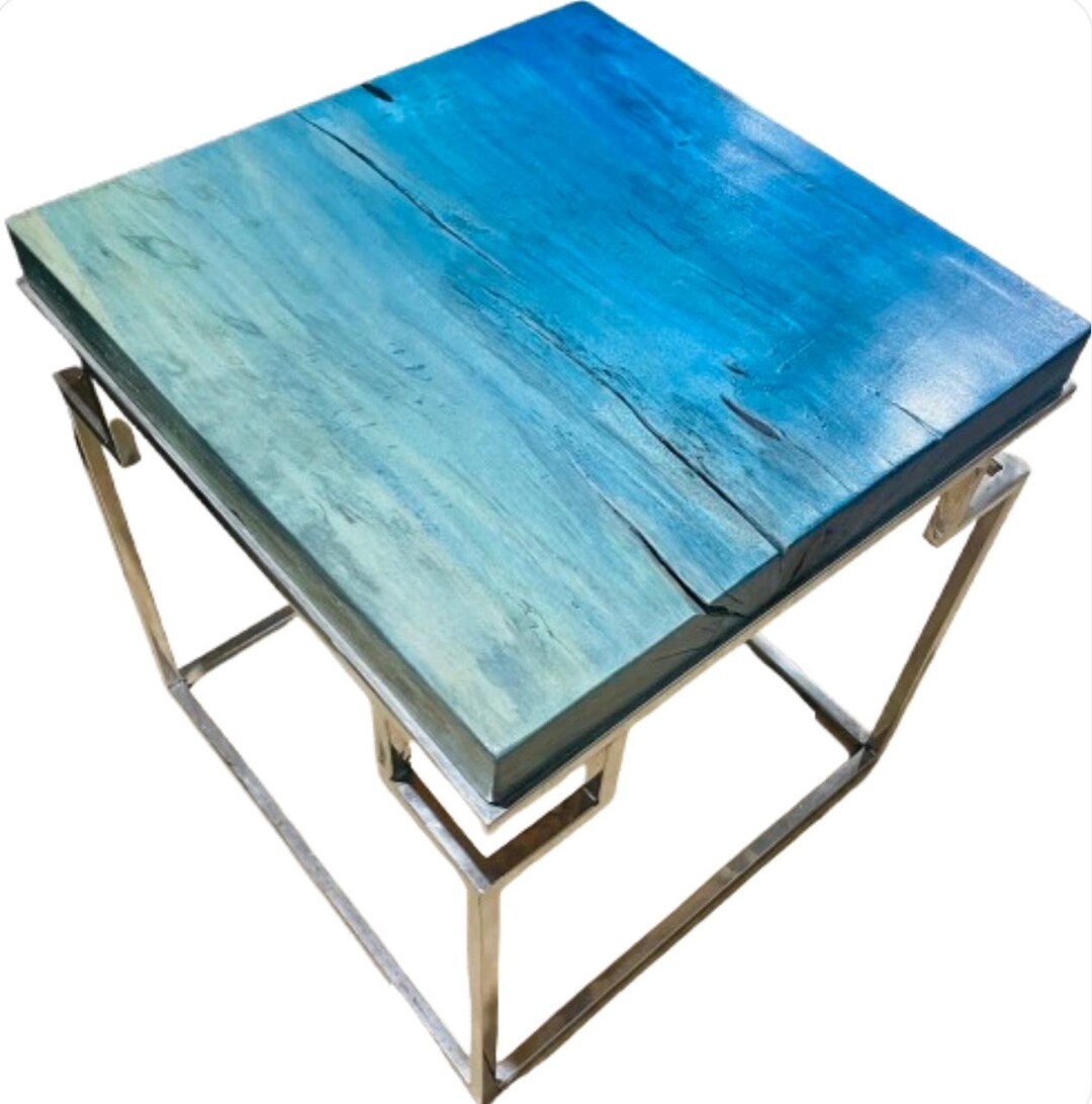 Blue Wood Cocktail Table Ocean Blue Coffee Table Coastal Side Table End ...