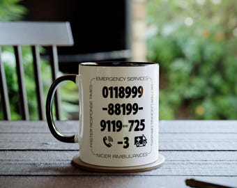 IT Crowd Emergency Number Mug | Funny TV Show Quote Coffee Cup | Geek Gift | Pop Culture Merch | Fan Art | Unique Office Mug