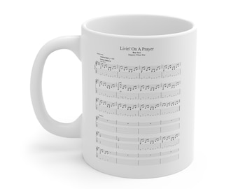 Caneca Livin' on a Prayer Guitar Tab | Caneca Bon Jovi Rock | Presente para guitarrista | Caneca Classic Rock Tablature | Caneca Music Lover Coffee | Presente 80s Rock