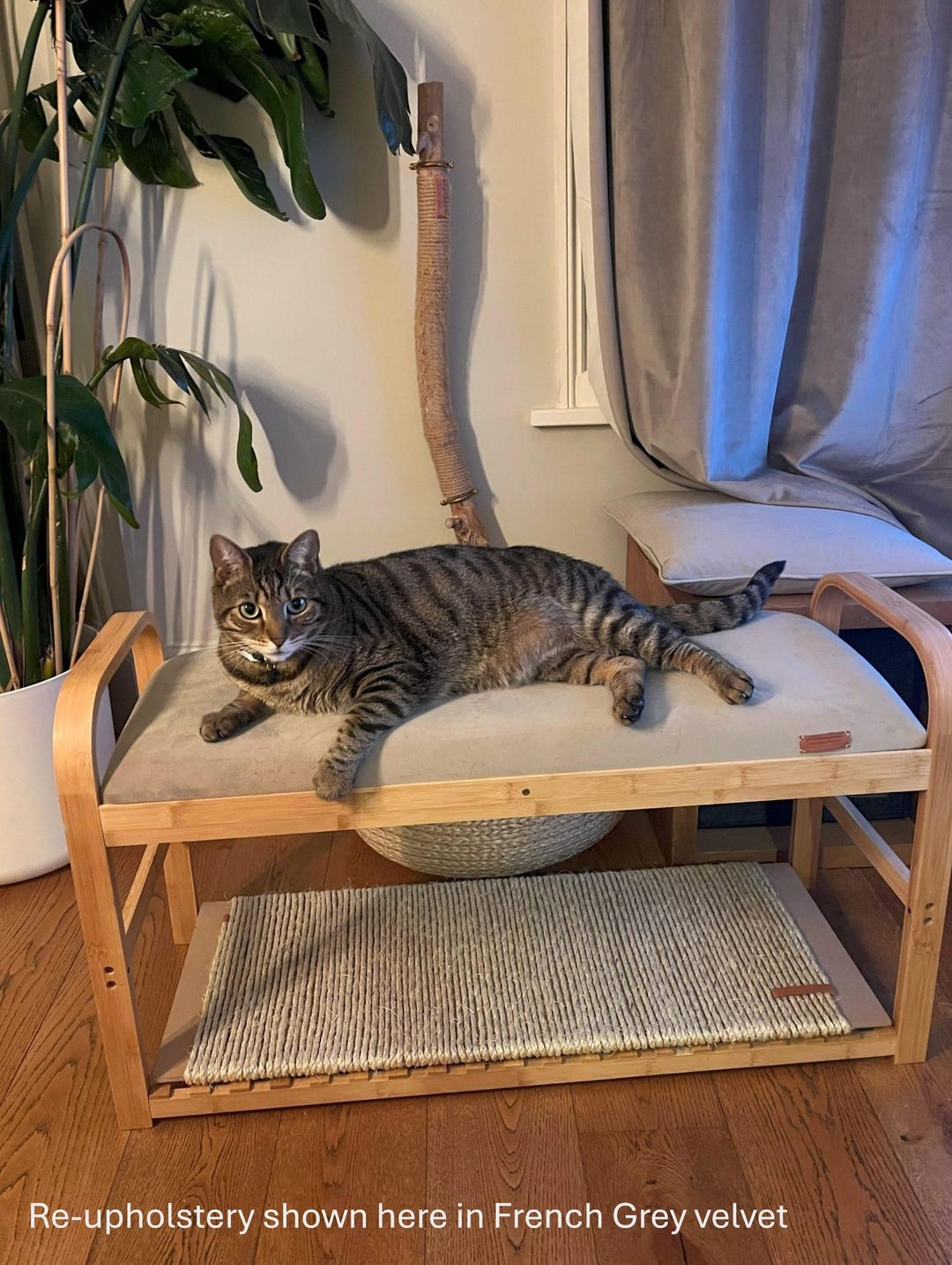 Velvet Scratch Velvet Cat Lounge & Scratcher: Re-purposed Bamboo Bench - Etsy