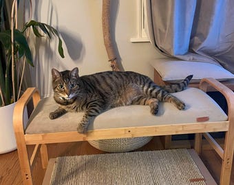 Velvet Cat Lounge & Scratcher: Re-purposed Bamboo Bench