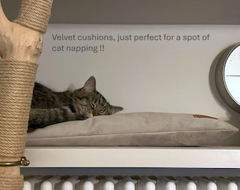 Soft velvet pet cushions for window sills and shelves. Machine washable in a choice of 30+ colours and can be size adjusted on request.
