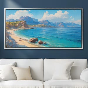 Stunning Beach Ocean Landscape Landmark Canvas Wall Art, Abstract Oil Painting Watercolor Decor, Art Print for Living Room, Bedroom, Office