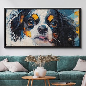 Cavalier King Charles Spaniel Dog Canvas Wall Art, Abstract Modern Oil Painting, Pet Art Gift, Framed Canvas Print, Home Decor Living Room
