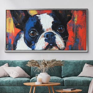 French Bulldog Dog Canvas Wall Art, Abstract Modern Oil Painting, Pet Art Gift, Framed Canvas Print, Home Decor Living Room Bedroom