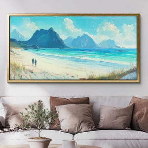 Stunning Beach Ocean Landscape Landmark Canvas Wall Art, Abstract Oil Painting Watercolor Decor, Art Print for Living Room, Bedroom, Office