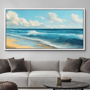Stunning Beach Ocean Landscape Landmark Canvas Wall Art, Abstract Oil Painting Watercolor Decor, Art Print for Living Room, Bedroom, Office