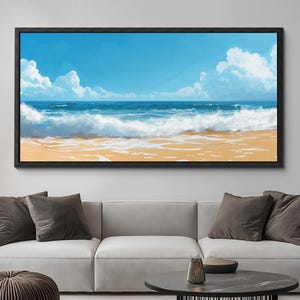 Stunning Beach Ocean Landscape Landmark Canvas Wall Art, Abstract Oil Painting Watercolor Decor, Art Print for Living Room, Bedroom, Office