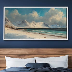 Stunning Beach Ocean Landscape Landmark Canvas Wall Art, Abstract Oil Painting Watercolor Decor, Art Print for Living Room, Bedroom, Office