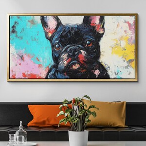 French Bulldog Dog Canvas Wall Art, Abstract Modern Oil Painting, Pet Art Gift, Framed Canvas Print, Home Decor Living Room Bedroom