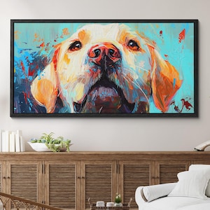 Colorful Labrador Retriever Dog Canvas Wall Art, Abstract Modern Oil Painting, Pet Art Gift, Framed Canvas Print, Home Decor Living Bedroom
