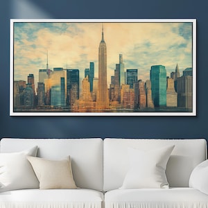 New York City Building Skyline Landmark Canvas Wall Art, Abstract Oil Painting Canvas Art Decor, Art Print for Living Room, Bedroom, Office