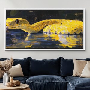 Yellow Python Snake Abstract Wild Animal Canvas Wall Art, Abstract Modern Oil Painting, Gifts, Framed Canvas Print, Home Decor Living Room