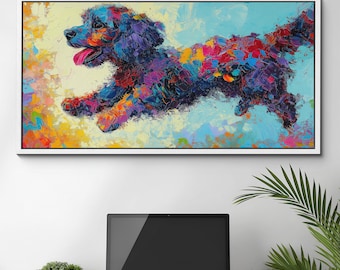Colorful Cockapoo Dog Canvas Wall Art, Abstract Modern Oil Painting, Pet Art Gift, Framed Canvas Print, Home Decor Living Room Bedroom