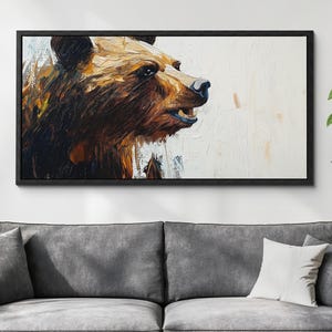 Colorful Bear Canvas Wall Art, Abstract Modern Oil Painting, Animal Art Gift, Framed Canvas Print, Home Decor Living Room Bedroom