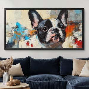 Colorful French Bulldog Dog Canvas Wall Art, Abstract Modern Oil Painting, Pet Art Gift, Framed Canvas Print, Home Decor Living Room Bedroom