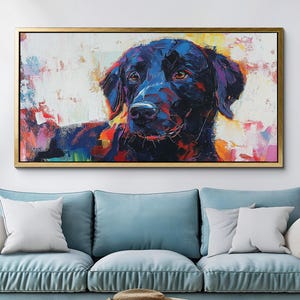 Colorful Labrador Retriever Dog Canvas Wall Art, Abstract Modern Oil Painting, Pet Art Gift, Framed Canvas Print, Home Decor Living Bedroom