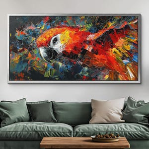 Colorful Parrot Canvas Wall Art, Abstract Modern Oil Painting, Animal Art Gift, Framed Canvas Print, Home Decor Living Room Bedroom