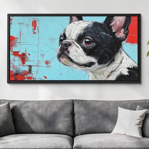 French Bulldog Dog Canvas Wall Art, Abstract Modern Oil Painting, Pet Art Gift, Framed Canvas Print, Home Decor Living Room Bedroom