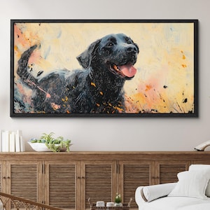 Colorful Labrador Retriever Dog Canvas Wall Art, Abstract Modern Oil Painting, Pet Art Gift, Framed Canvas Print, Home Decor Living Bedroom