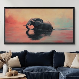 Elephant Wild Animal Canvas Wall Art, Natural Habitat Abstract Oil Painting Canvas Art Decor, Art Print, Living Room, Bedroom, Office Decor