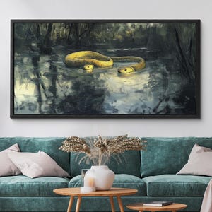 Yellow Python Snake Abstract Wild Animal Canvas Wall Art, Abstract Modern Oil Painting, Gifts, Framed Canvas Print, Home Decor Living Room