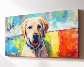 Golden Retriever Surfboard Canvas Wall Art, Ocean Beach Dog Oil Painting, Large Framed Canvas Print, Living Room Home Decor Dog Lover Gift