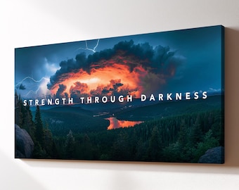 Inspirational Quote "Strength Through Darkness" Motivational Canvas Wall Art, Inspirational Gift, Framed Canvas Print, Home Office Decor